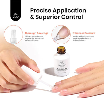 Beetles 20ml Nail Primer for Gel Nail Polish, Hema Free Dehydrator and Primer Bond Acid-Free Fast for Acrylic & UV Gel Gift for Women