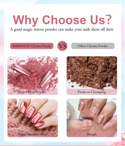 Chrome Nail Powder Kit - Black White Colors Gel Polish Mirror Metallic Effect Holographic Aurora Iridescent Pearlescent Manicure White Pearl Chrome Nail Powder for Nails DIY