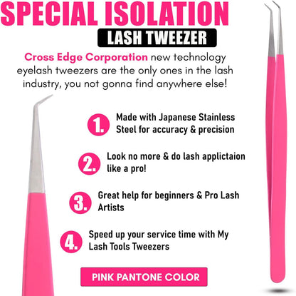 Curved Isolation Lash Tweezers for Eyelash Extension – 14cm, Stainless Steel Best for Classic & Individual Lashes Eyelash Twisers (Matte Pink)