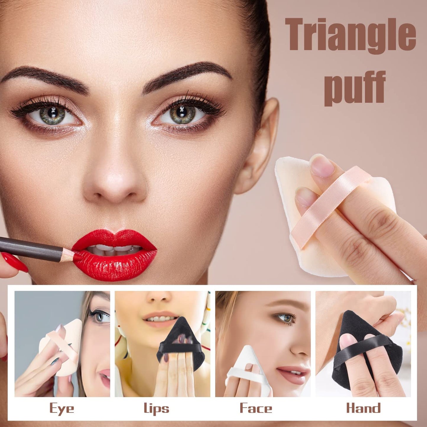 Pimoys 6 Pieces Powder Puff Face Soft Triangle Makeup Puff for Loose Powder Body Powder, Wedge Shape Velour Cosmetic Sponge for Contouring, Under Eyes and Corners, Beauty Makeup Tools