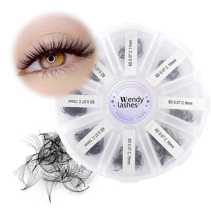 Pre-made Fans Eyelash Extension 500+6D Loose Volume Fans C Curl Premade Volume Fans 9-16mm