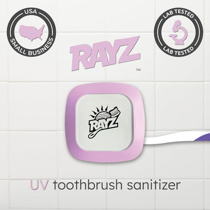 Rayz UV-C Toothbrush Sanitizer | Portable & Rechargeable | 99.9% Sanitization in 3 Minutes | Wall Mountable, Travel-Friendly & TSA-Approved (Lavender)