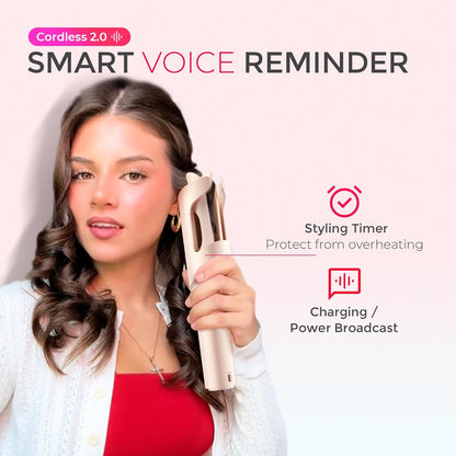 TYMO Cordless Automatic Curling Iron - TYMO CurlGo 1 Inch Beach Waves Rotating Curling Wand, Portable Hair Curlers for Travel, Dual Voltage & Rechargeable Curler for Women, Tangle-Free, Gold Blush