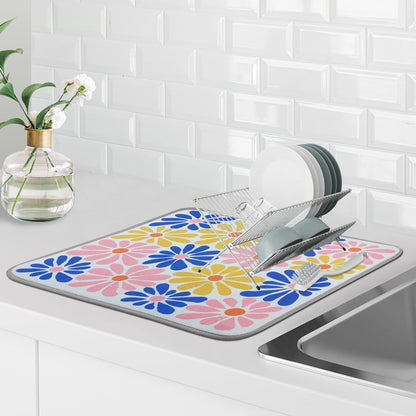 SHIYUE Dish Drying Mat for Kitchen Counter Super Absorbent Spring Kitchen Decor Microfiber Drying Matainers Rack Fast Pad Dish Drainer Mats(Color Flower,18''x24'')