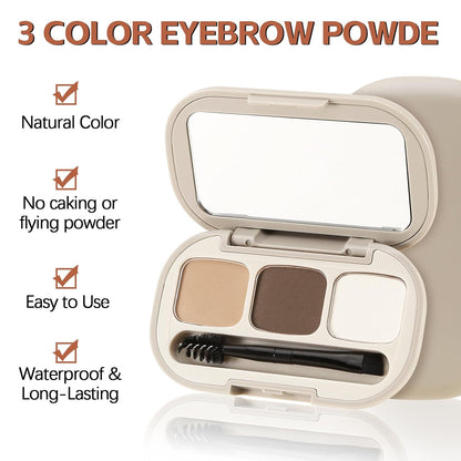 3 Colors Eyebrow Powder Set, Brow Powder Makeup Palette, Defining and Sculpting Brows, Waterproof Eye Contour Kit with Brush Applicator