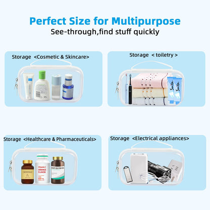 SameTech Zip Bins Clear Storage Bins for Home Organization, Stackable Hard Shell Zipper Case to Organize Bin, Zippered Hard Pouch Container Toiletry Bag Travel Bags for Toiletries, 2pcs