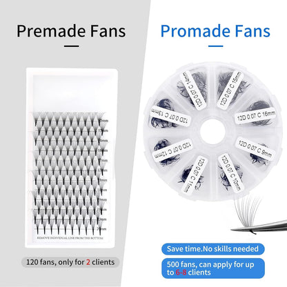 Premade Fans for Lash Extension: 6P, Wendy, Handmade Fans, Pre-made, For Lash-Artists, C, 9-16mm