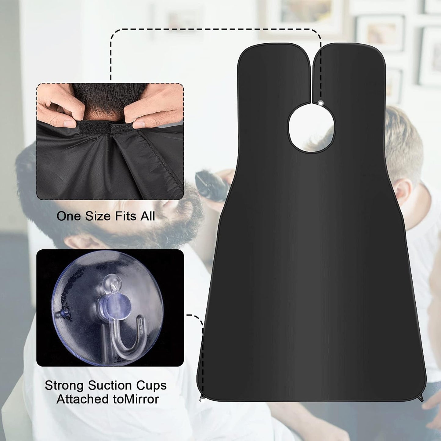 2 Pcs Beard Bib, Bead Bib for Shaving, Beard Apron, Waterproof Shaving Cloth Kit Non-Stick Beard Cape, Beard Trimming Bib with Strong Suction Cup, A Gift for All Men（Black+White）