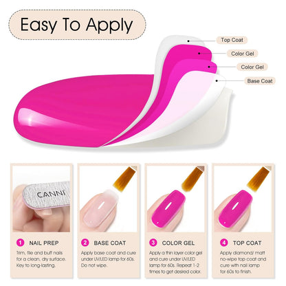 CANNI Hot Pink Nail Gel Polish, 1Pcs Bright Coral Pink Cerise Color High Gloss Soak Off UV Gel Nail French Nail Manicure Salon DIY