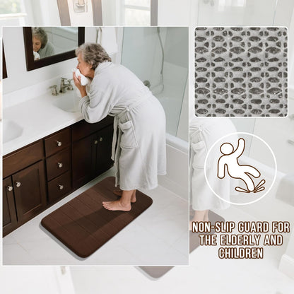 Yimobra Bathroom Runner 60"x24", Non Slip Memory Foam Bath Mat, Super Soft Water Absorbent Hallway Carpet, Machine Washable Rug for Vanity Tub Shower, Brown