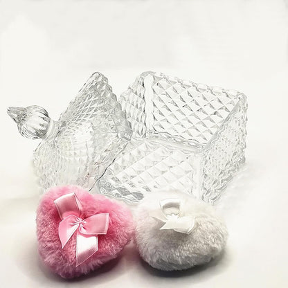 Body Powder Puff and Container - Glass Dusting Powder Container with 2 Soft Puffs Vintage Powder Puff Case for Women & Girls (3.93x3.93x5.9 H in)-GRB009-Transparent