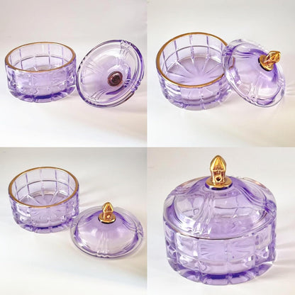 Body Powder Puff and Container - Glass Dusting Powder Container with 2 Soft Puffs Vintage Powder Puff Case for Women & Girls (3.94x3.94x3.94 H in) - GRB011-Purple