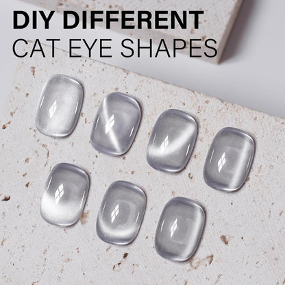 AILLSA Silver Cat Eye Gel Nail Polish Gray Glitter Crystal Polish with Magnet, Shimmer Clear Sparkle Nail Polish Reflective Translucent Jelly Color U V Gel Salon DIY at Home 0.5 OZ GF18
