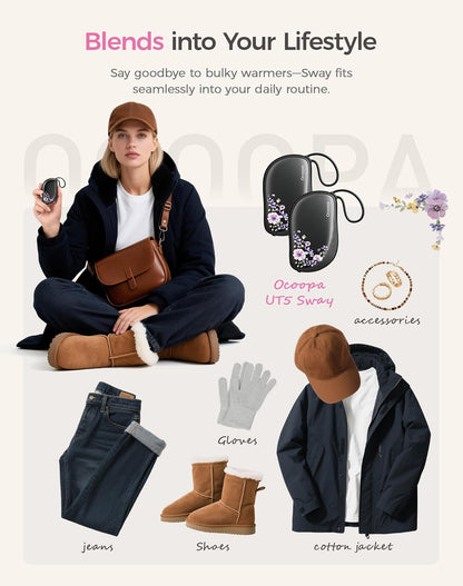 OCOOPA Hand Warmers Rechargeable 2 Pack, Ultra Slim Electric Hand Warmers, Portable Pocket Heater, Comb-Inspired, Fits in Gloves,UL Certified, Winter Essentials,UT5 Sway