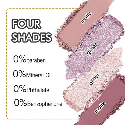 4 Colors Eyeshadow Makeup Palette,Nude Pink Purple Natural Neutral Nude Eye Shadow Palette with Mirror,Long Lasting Naturing-Looking,Waterproof,Travel Size