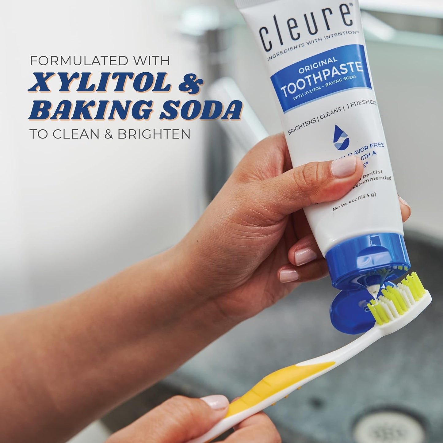 Cleure Original No Fluoride Toothpaste - SLS Free, Mint Free - with Xylitol for Fresh Breath & Helps Whiten - for Kids & Adults - Flavor Free (4oz Tube, Pack of 3)