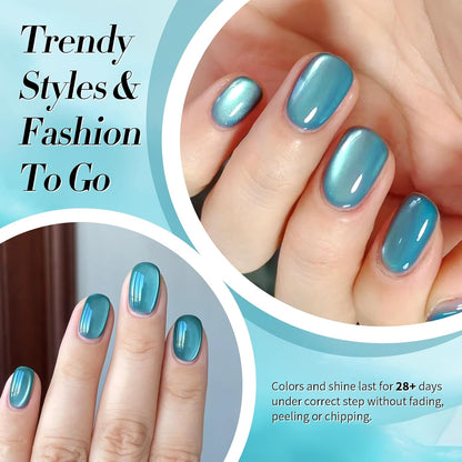 Born Pretty Cat Magnetic Eye Gel Nail Polish,Light Blue Lover Jelly Glass Magnetic Gel Polish,Glitter Soak Off Nail Art Salon Manicure Home Gift 15ml