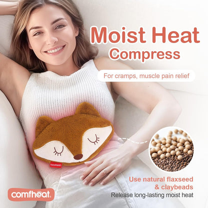 Fox Microwave Heating Pad for Pain Relief, Unscented Microwavable Heating Pads Stuffed Animal for Cramps, Neck Shoulder, Muscles, Natural Small Heat Pack Moist Heat with Washable Cover