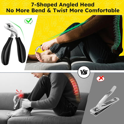 Angled Head Toe Nail Clippers for Thick Nails for Seniors, Straight Toenail Clippers with Catcher, Heavy Duty Large Toenail Clippers with Ergonomic Long ABS Handled