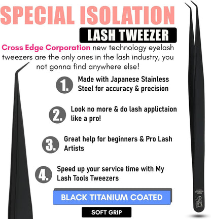 Isolation Tweezer for Eyelash Extensions – 14cm Curved Lash Tweezer, Stainless Steel, Best for Individual Isolation & Classic Lashes, Pinzas para Twisers (Black Titanium)