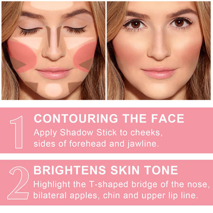 6 Colors Cream Contour Stick Makeup Kit, Shades with Highlighter, Blush and Double-End Bronzer Contour Stick for Sculpt the Cheeks, Long Lasting, Waterproof, Matte & Dewy Finish(SET C)