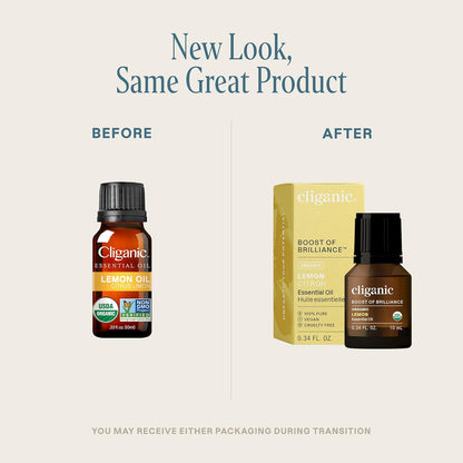 Cliganic USDA Organic Lemon Essential Oil, 100% Pure & Natural | Undiluted, for Aromatherapy, Household Cleaning | Non-GMO Verified (Packaging May Vary)