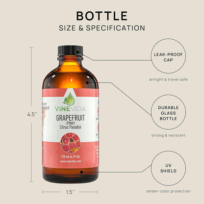 VINEVIDA Pink Grapefruit Essential Oil 4 oz - Undiluted, DIY Candle Scents, Bulk for Soap Making & Skin Safe