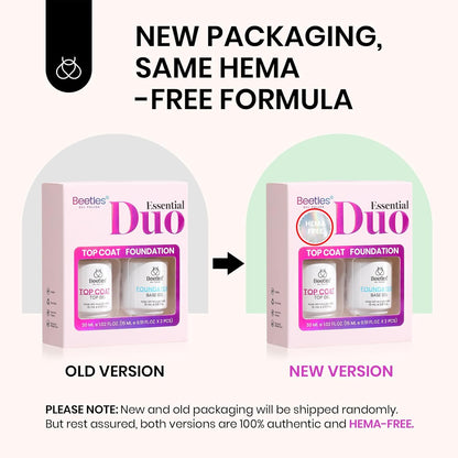 Beetles 2Pcs Hema Free Gel Base and Top Coat Set No Wipe, Upgraded Mild Formula Glossy Top Coat Gel Nail Polish Long Lasting Effect Soak Off No More Damaged Nails