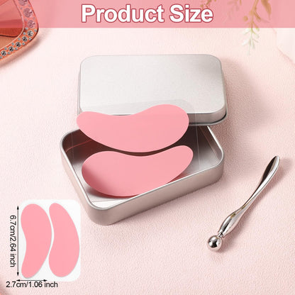 1 Pair Reusable Eye Patch, Silicone Reusable Eye Gel Pads Eye Wrinkle Patches Under Eye Mask, Plump Fine Lines & Wrinkles with Metal Eye Cream Applicator & Tin Case (Pink)