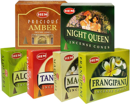 Hem Incense Cones Variety Pack #3 And Cone Incense Burner Bundle With 6 Most Desired Fragrances