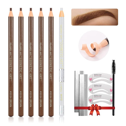 Waterproof Eye-Brow Pen-cil Set, Pull Cord Peel-off Eyebrow Pencil Microblading Pen Supplies Kit, White Eye-Liner Pencil and Eyebrows Tool Tattoo Makeup For Marking (5+1 Light Brown)