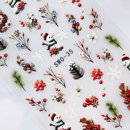 Christmas Nail Art Stickers Decals 5D Embossed Nail Decals Snowman Christmas Tree Snowflake Holiday Nail Stickers for Nail Art Xmas Nails Design Christmas Nails Supplies for Women Girls