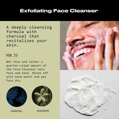 Hawthorne Men's Deep Exfoliating Charcoal Face Wash Cleanser For Normal to Oily Skin. Eliminate Dirt, Grease, and Grime. Natural Ingredients, Vegan, Sulfate Free. 2-Pack, 4 Fl. Oz. Each