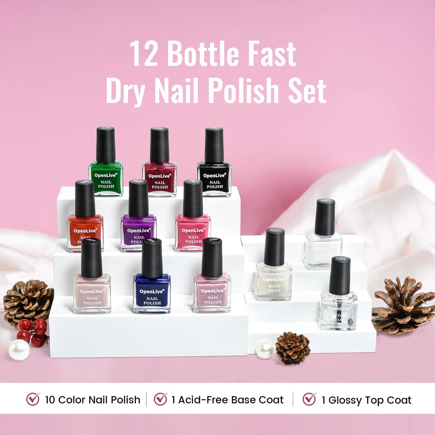 12 PCS Nail Polish Set With 10 Colour Combo, 2 PCS Base And Top Coat,Fast Drying Nail Polish For Home DIY And Beginners.