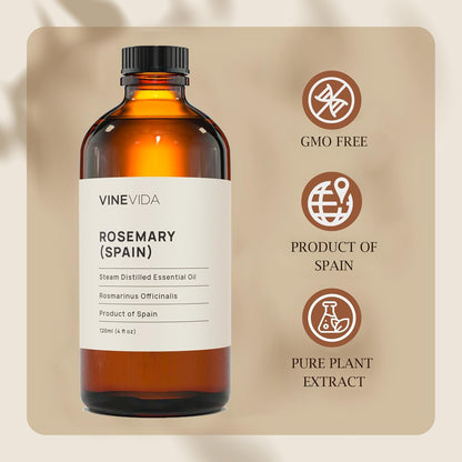 VINEVIDA Rosemary Spain Essential Oil 4 oz - Undiluted, Pure, Vegan, and Sustainable
