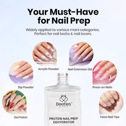 Beetles Nail Dehydrator 15ml Protein Prep for Gel Nail Polish, Upgraded Formula 2 in 1 Nail Bond Air Dry, No Lifting, HEMA Free & Acid Free for False Nail Tips Acrylic & U V Gel Gifts for Wom