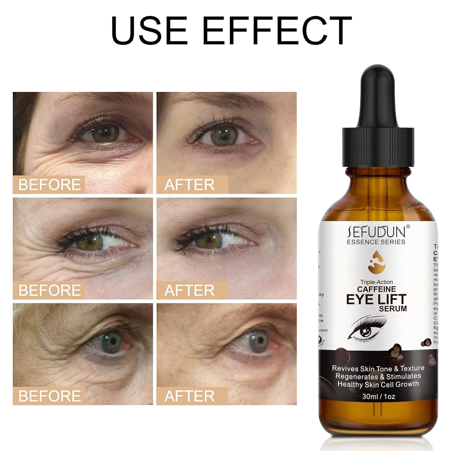 Caffeine Eye Serum, Eye Serum Anti Aging Wrinkles Effectively Fades Dark Circles, Eye Bags, Helping to Minimize Wrinkles and Fine Lines, Eliminate Puffiness, with EGCG, Vitamin C Under Eye Serum 30ml