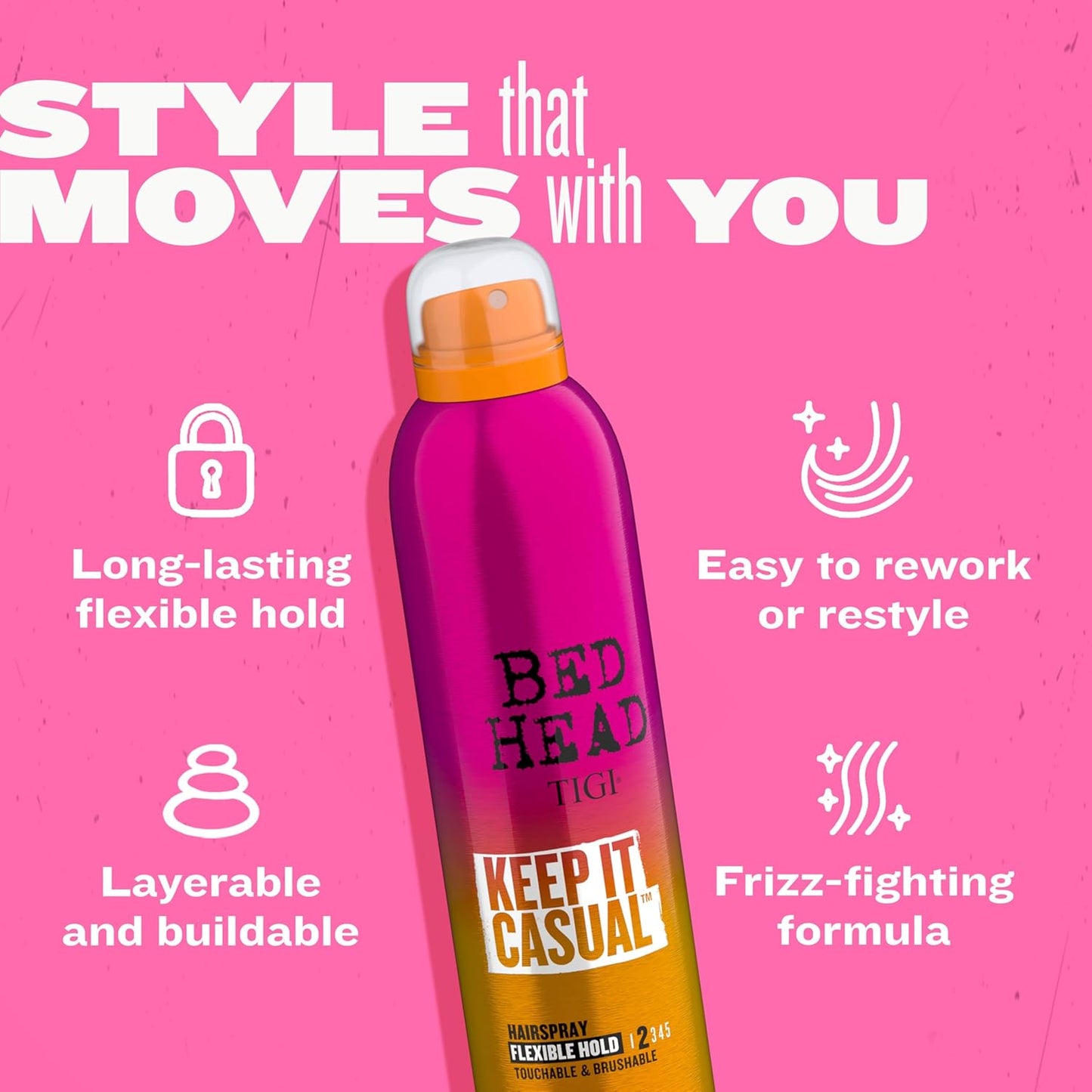 TIGI Bed Head Frizz Control Flexible Hold Hairspray for Long Lasting and Flexible Hold, Keep It Casual Brushable Hair Spray, 9.1 Oz