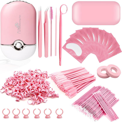 267 PCS Eyelash Extension Supplies Lash Extension Kit USB Air Conditioning Blower,Silicone Pad,Under Eye Gel Pads,Mini Makeup Mirror,Tapes,Tweezers,Glue Rings,Eyelash Brushes,Mini Applicator