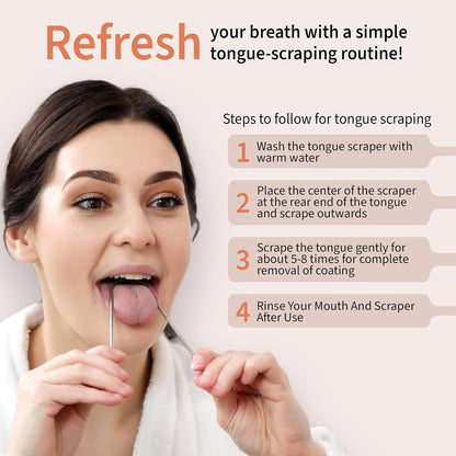 MasterMedi Tongue Scraper for Adults, 100% Stainless Steel Tongue Scrubber for Bad Breath, Easy to Use, Tongue Cleaner for Oral Care & Hygiene (SS Pack of 3)