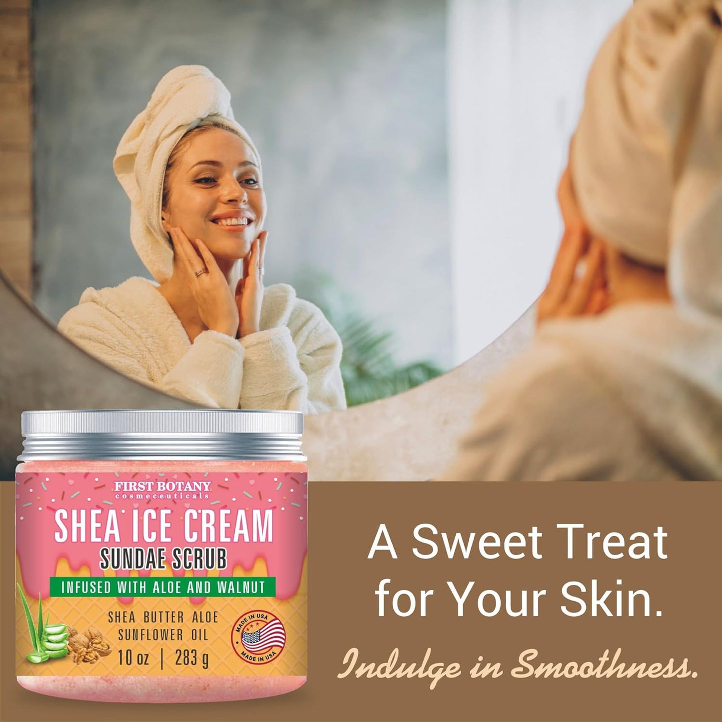 First Botany Body Scrub - Natural Exfoliating Salt Scrub & Body and Face Souffle helps with Moisturizing Skin, Acne, Cellulite, Dead Skin Scars, Wrinkles (10 fl oz, Shea Icecream)