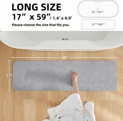 Bathroom Mat Quick Dry, Bathroom Rugs Non Slip Washable Thin Absorbent Bath Mat Fits Under Door Bathroom Floor Mat Perfect for Bath, Shower, or Sink 17"x59" Light Grey