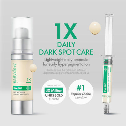 Easydew DW-EGF Melatoning Ampoule 1X - Hydrating Dark Spot Serum with Niacinamide & Glutathione for Uneven Skin - Fast Absorbing Day & Night Ampoule Korean Skin Care (Bottle 1.01 fl oz, EGF 1X)