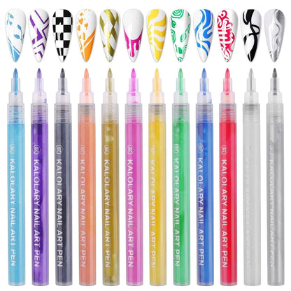 12 Color 3D Nail Art Pens Set, Kalolary Nail Point Graffiti Dotting Pen Drawing Painting Liner Brush for DIY Nail Art Beauty Adorn Manicure Tools