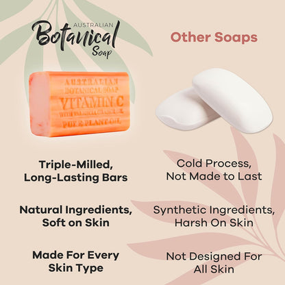 Australian Botanical Soap Vitamin C with Valencia Orange Oil 6.6 oz Luxury Soap Bars Enriched with Shea Butter, Suitable for Men, Women and All Skin Types, Pack of 4