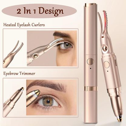 2 in 1 Heated Eyelash Curlers and Eyebrow Trimmer for Women, Electric Eyelash Curler with 2 Temperature Modes Anti-Burn USB Rechargeable Heated Eyelash Curler, Ideal Gift for Women WF915
