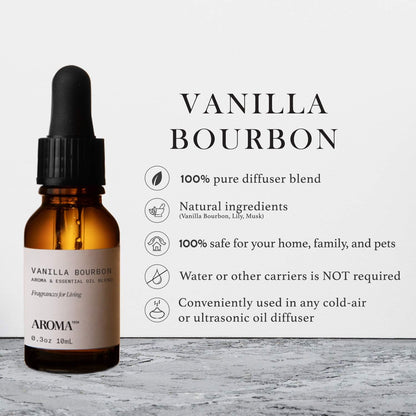 AromaTech Vanilla Bourbon Aroma Essential Oil Blend: Luxury Hotel Inspired Aromatherapy with Vanilla Bean, Bourbon & Oak Barrel for Ultrasonic Diffusers & Nebulizers - 0.3 fl oz, 10 mL
