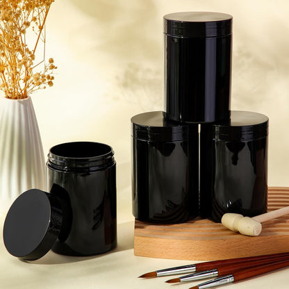 Patelai 4 Pieces Round Wide-mouth Leak Proof Plastic Container Jars with Lids for Travel Storage Makeup Beauty Products Face Creams Oils Salves Ointments DIY Making(10 Ounce,Pure Black)