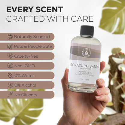 Aroma Country Signature Santal Diffuser Oil - Luxury Essential Oils for Diffuser Refill & Air Freshener Room Spray - Long-Lasting & Natural Home Fragrance, Sandalwood Scented Oil (8.5 Fl. oz)