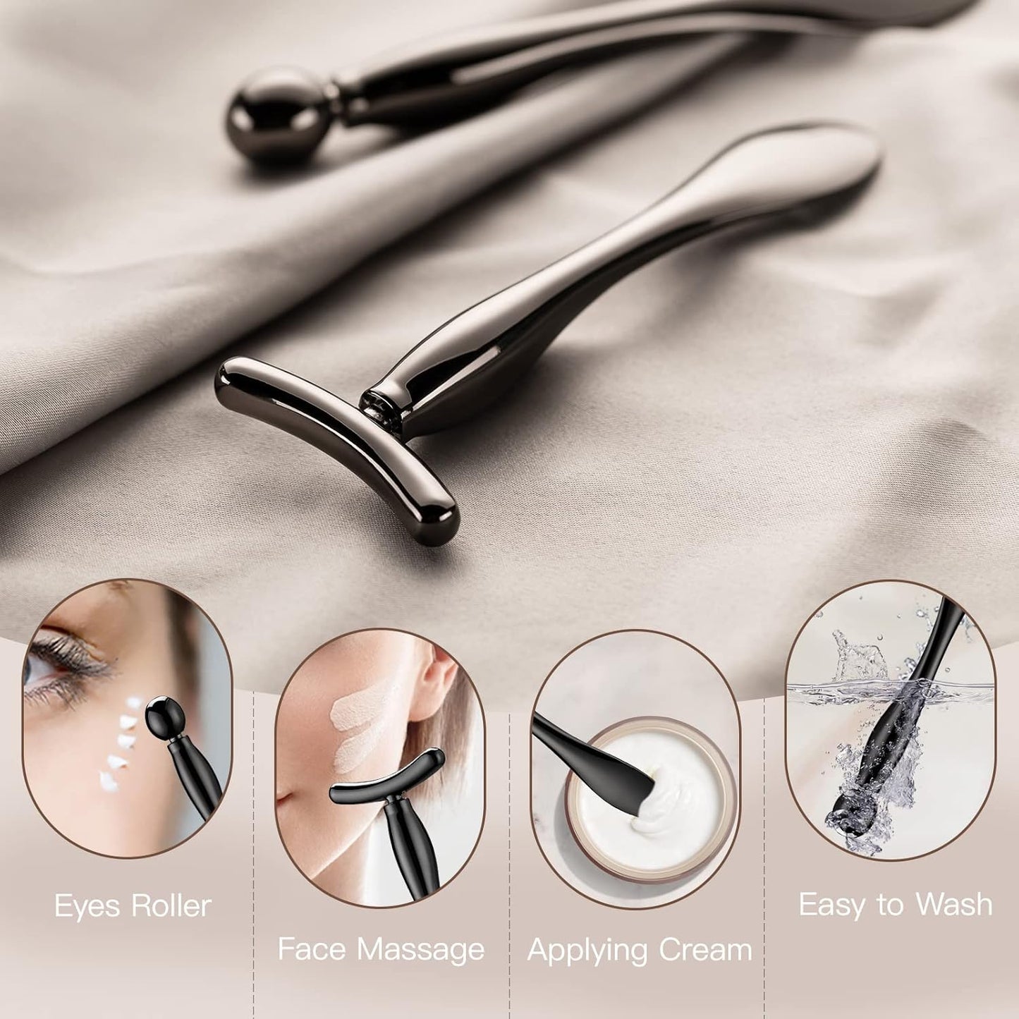 Lisapack 2PCS Metal Eye Cream Applicator Wand Stick, Massager Tool for Facial Massage, Reduce Puffiness (Champagne)